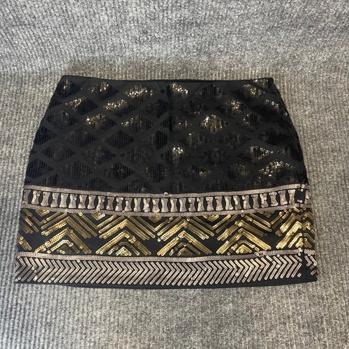 Express Sequin Mini Skirt Womens S Black Gold Silver Excellent Geometric Glam