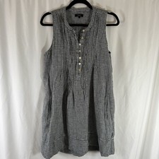 Quince Linen Dress Women's Medium Black White Plaid Sleeveless Pockets Button Fr