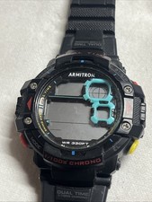 Armitron Pro-Sport Mens Chronograph Digital Black Strap Watch Needs Battery