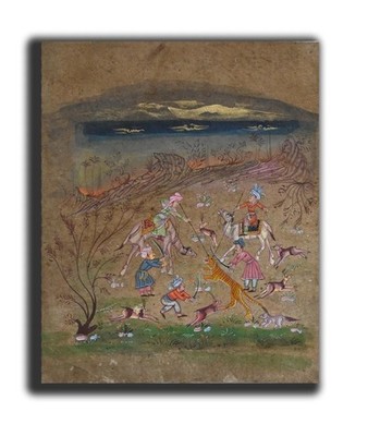 Persian King Hunting with Friend Handmade Painting 10.5 x 7.5 in ''PN12342''