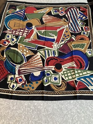 Vintage 1980s 1990s Echo 100% Silk Scarf Square 36 x 38  ABSTRACT MULTICOLOR