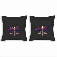 Set of 2 Square Throw Pillow Covers 18x18in - Night Cityscape Design 