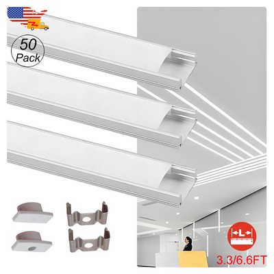 50 PACK 3.3FT 6.6FT Led Aluminium Channel Profile Silver With Milky Cover DIY