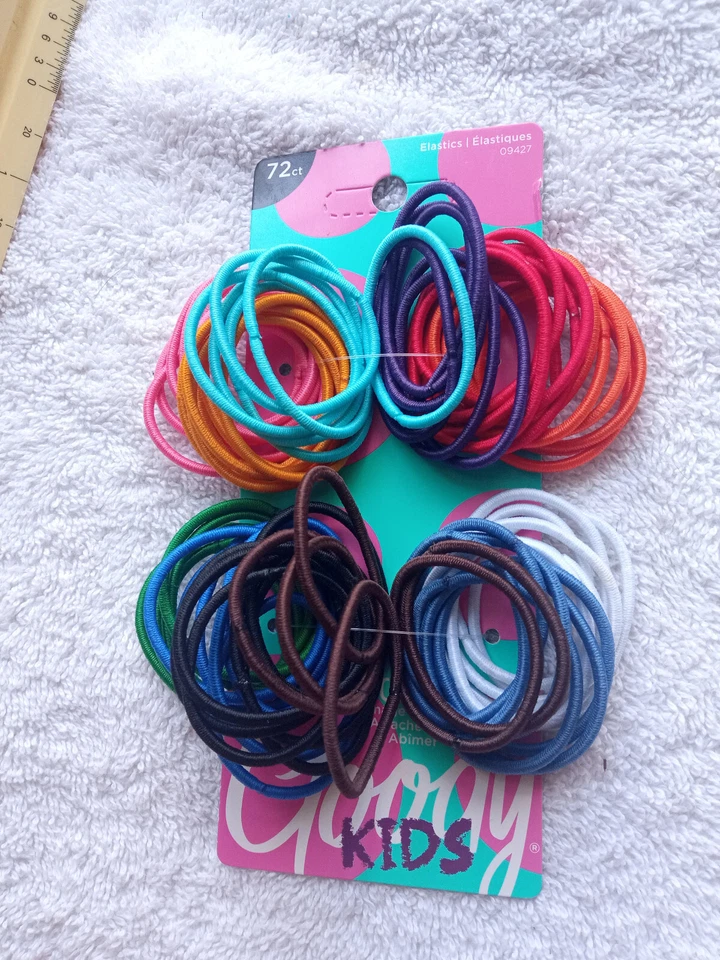 72 Goody Color Thin 2mm No Metal Ponytailer Hair Bands White Blues Ouchless Kids - Image 4 of 4