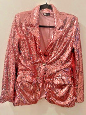 Sister Jane Recital Pink Sequin Daisy Floral Metallic Lined Button Blazer New M