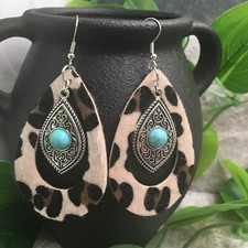 3  Silver-tone Charm  Leather Earring Set Drop Dangle New Free Ship A906