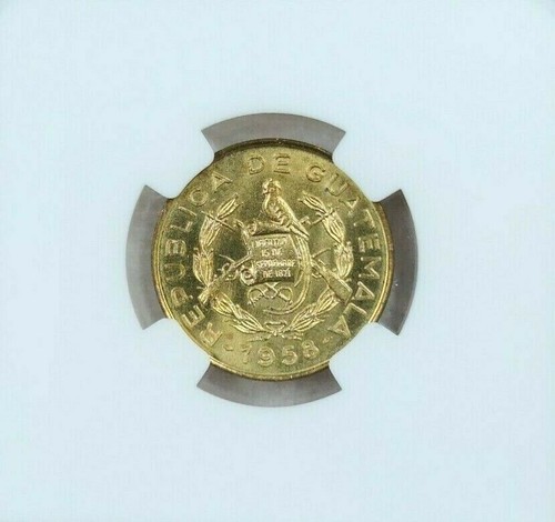 1958 GUATEMALA 1 CENTAVO 1C LARGE LEGEND NGC MS 66 VERY SCARCE GEM BU BEAUTY - Picture 2 of 5
