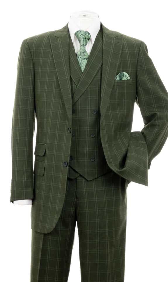 Men's Luxurious Wool Feel SUIT 3-PC w/ VEST Plaid/ChecksDesign SideVents 5702V7 - Image 3 of 4
