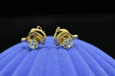 14K Yellow Gold Dolphin with CZ Stud Earrings