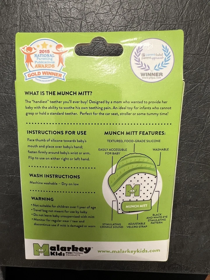 MUNCH MITT BABY TEETHING MITTEN GREEN NEW IN BOX - Image 2 of 2