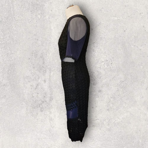Topshop Damen marineblau durchsichtig Netz & schwarz Häkelspitze Bleistiftkleid UK 10 - Bild 5 von 7