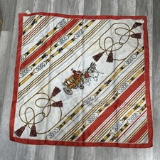 VTG Scarf 100 Polyester Made In Italy Horse And Carriage Red Brown Square 30x30