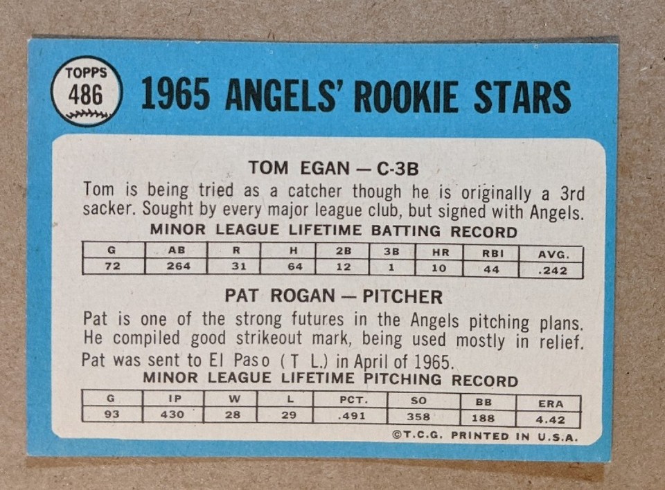 1965 TOPPS #486 ROOKIE STARS TOM EGAN RC PAT ROGAN RC NM+ | eBay