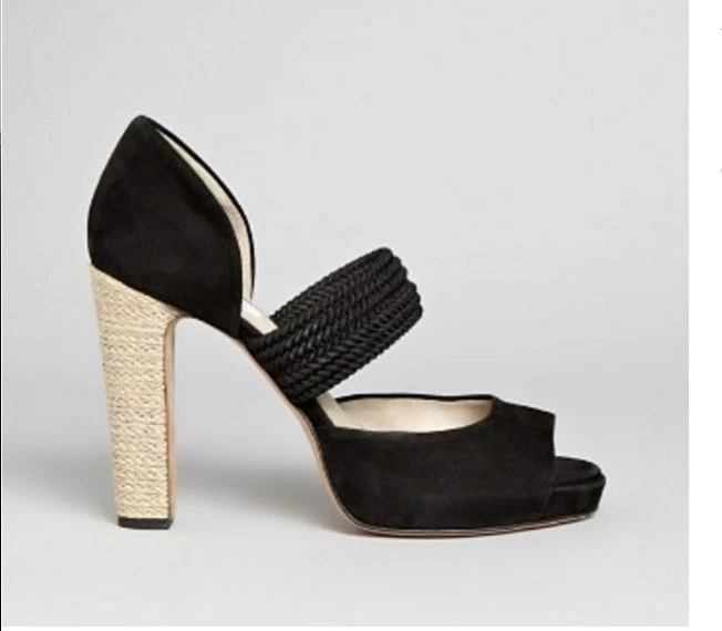 MAX MARA SERAFIN ZAPATOS DE SALÓN DE TACÓN DE RAFIA PLATAFORMA GAMUZA NEGRA TALLA 39.5/9.5 USADOS EN EXCELENTE ESTADO 1X Foto 2 de 2