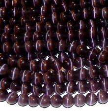 G1648 Purple 8mm Round Cat's Eye Fiber Optic Glass Beads 14"