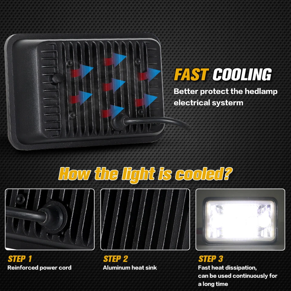 4x Fit Chevrolet G10 G20 G30 1978-1991 4x6" LED Headlights HI-LO DRL Beam - Image 4 of 4