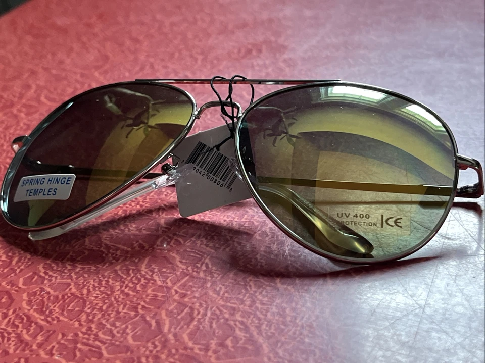 Mens Aviator Sunglasses Designer Metal Frames UV400 Yellow mirrored Aviators! - Image 3 of 4
