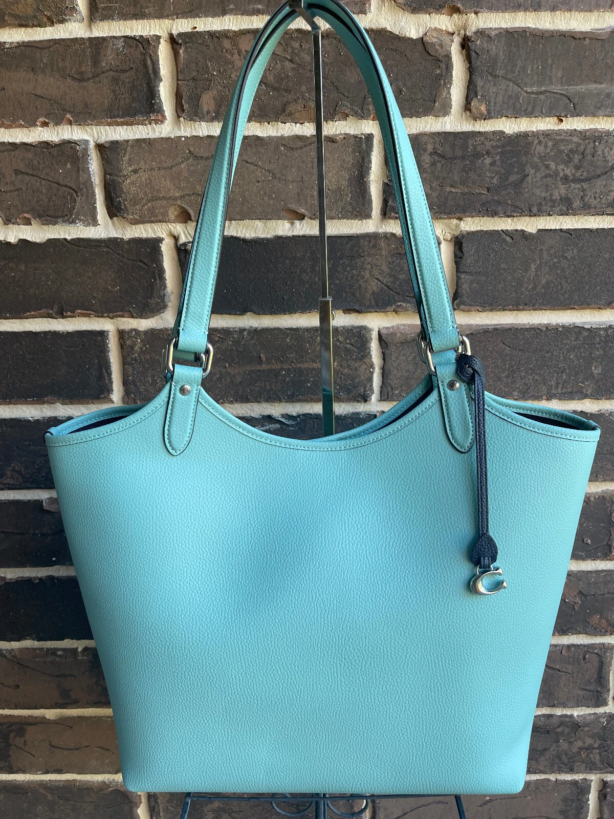 Borsa da giorno Coach C6337 in pelle di ciottoli blu sbiadita con zip rimovibile nuova con etichette $295