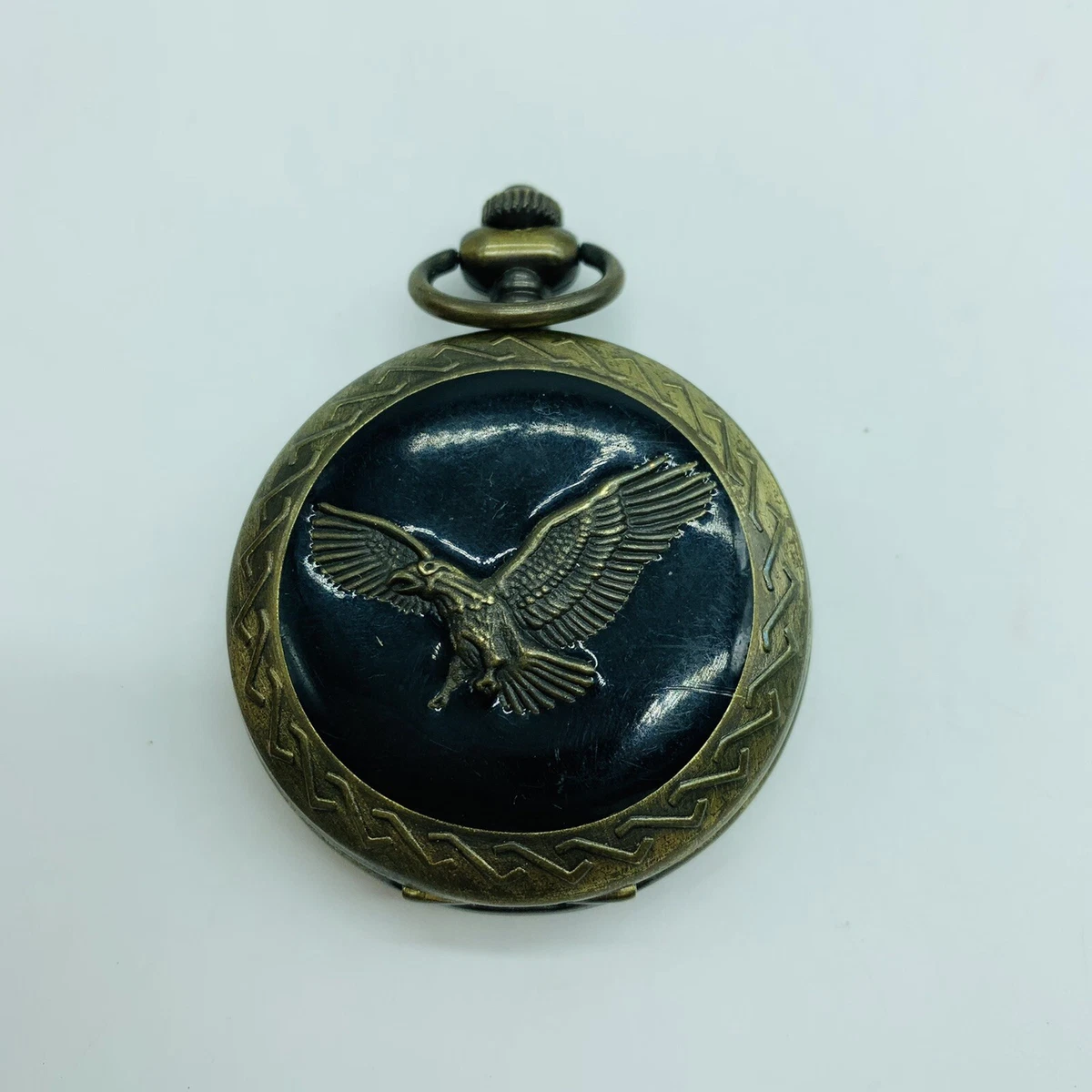 American Eagle Benrus Quartz Pocket Watch Hunter Case w New