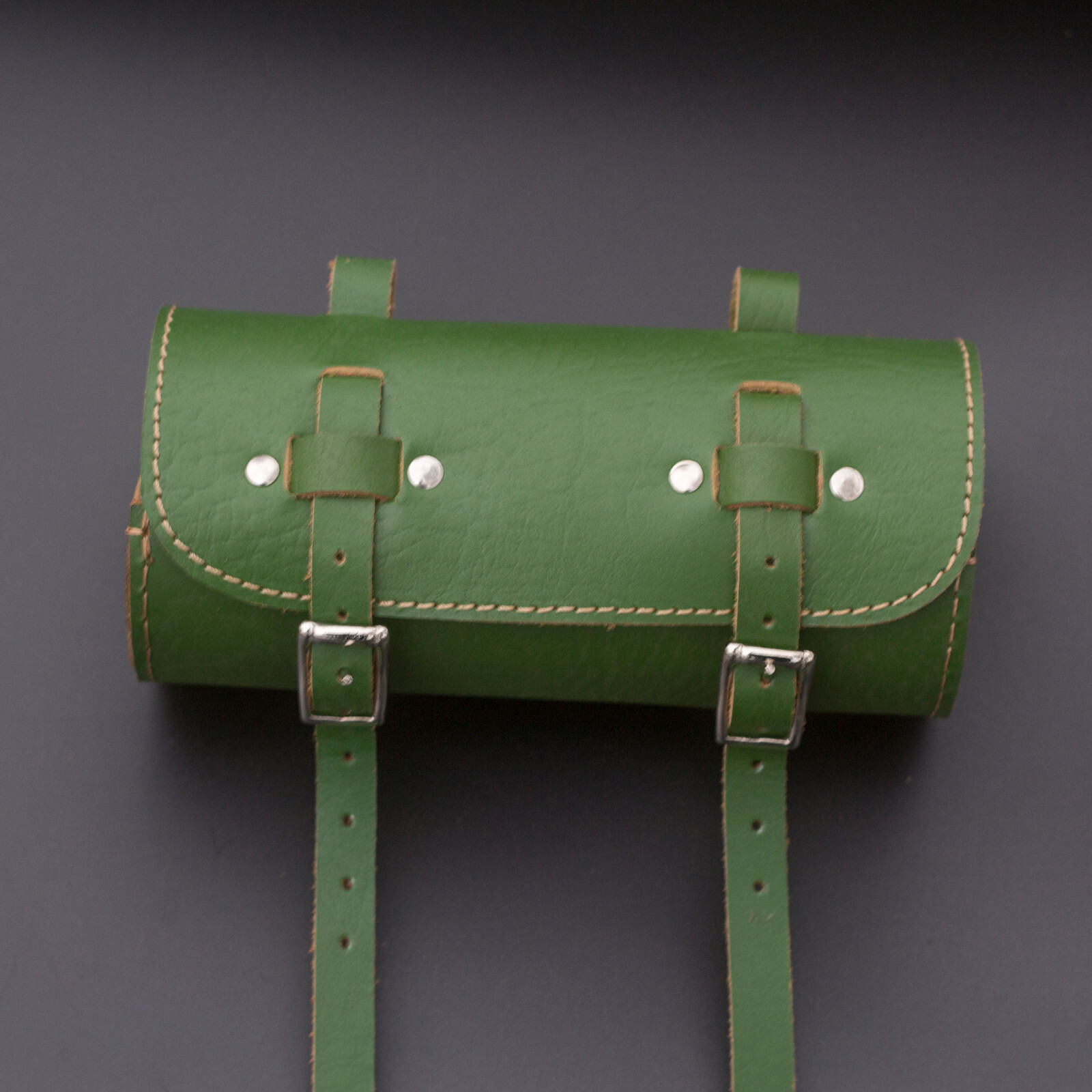 Classic Bicycle Roll Tool Bag Real Leather Seat Frame Handlebar GREEN