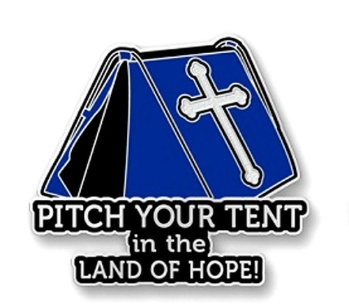 Blue Tent Cross Pin Spiritual Awareness Faith Hope Pitch Land of Hope Inspire - Picture 3 of 3