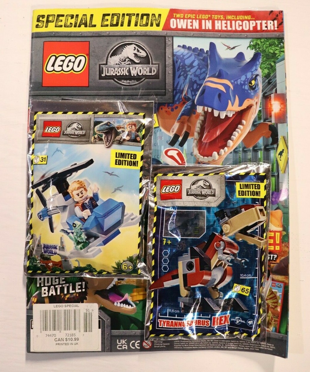 2021 Lego Jurassic World Magazine #13 Owens Helicopter and Baby Dinosaur & T-Rex