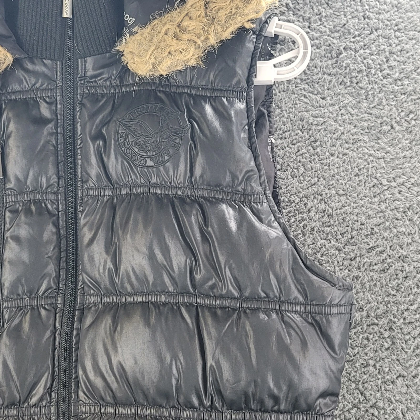 CANADA GOOSE Vintage Triple Fat Goose Puffer Vest nero donna grande piumino pelliccia cappuccio