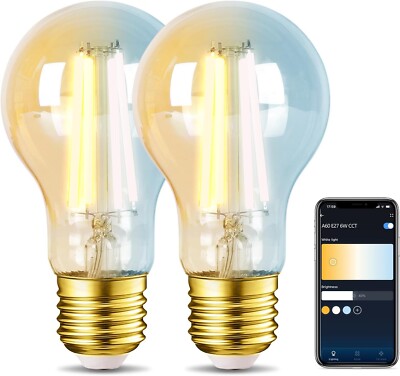 2 pcs - Aigostar Alexa Light Bulb E27 Edison Light Bulbs 6 W Dimmable Retro Bulb