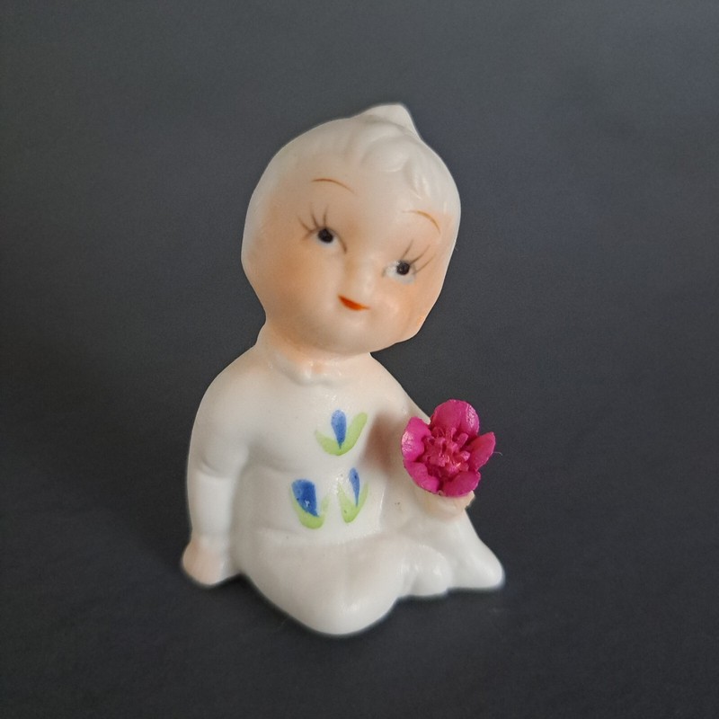 VTG NAPCO Bisque Porcelain Figure Flower Baby of the Month 2" Napcoware Kitschy