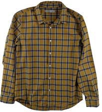 OUTERKNOWN Organic Cotton Shirt Men M Burnt Yellow Plaid Lightweight Long Sleeve