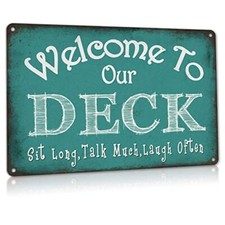 Welcome to Our Deck Sign Backyard Accessories Decor Outdoor, Vintage Metal