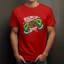 Rolling Up Christmas Spirit Tee Shirt Funny Marijuana Smokers Tshirt Big Tall SM