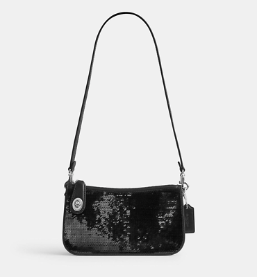 COACH Penn Small Leather Sequined Shoulder Bag Clutch ~NWT~ Black