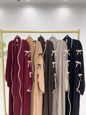 India Muslim Modest Abaya Women Bow Batwing Sleeve Kaftan Dress Waist Robe Gown