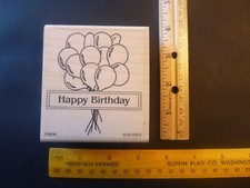 Happy Birthday with Bunch of Balloons - Wood Mounted Rubber Stamp