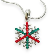 Snowflake Pendant Made With Swarovski Crystal Multi Color 20" Chain Necklace