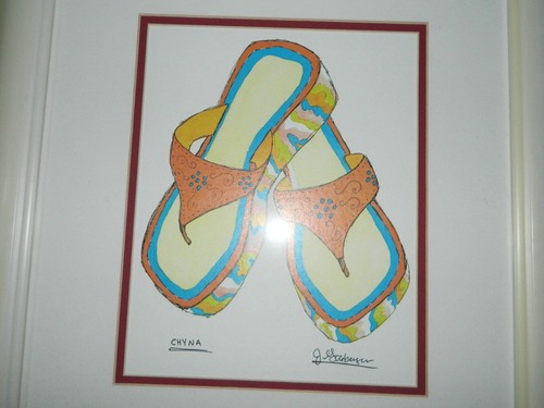 Jennifer Goldberger "Chyna" Woman's Flip Flops Sandals Framed Lithograph Print - Picture 2 of 5