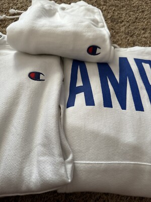 Piece reverse weave champion vtg Sweat Suit White Pants Sm Hoodie 1SM  1MED