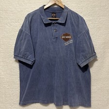 HARLEY-DAVIDSON MOTORCYCLE VTG Men's Blue Polo Shirt Print Logo Size XL USA Made