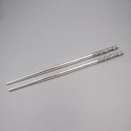 Palillos de plata fina real 999 mango de dragón y fénix palillos saludables - Imagen 7 de 24
