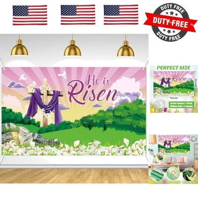 Large He is Risen Easter Banner Decorations Flag Outdoor 72x44 Inch, Cross Si...