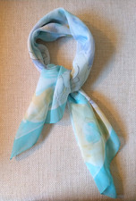 Vintage Blue White Floral Chiffon Spring Scarf 30 x 30 inches