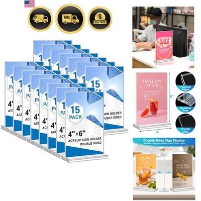 Acrylic Sign Holder 4x6, 15 Pack Clear Double Sided Menu Vertical Display Sta...