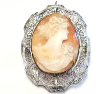Ostby Barton Cameo Pendant Brooch Antique OB Sterling Conch Cameo ca 1900s