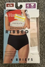 NIB Hanes Premium Women 4 Pack Breathable Ribbed Tagless Briefs Size 6/M