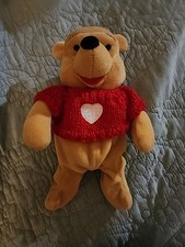 Disney Store Winnie The Pooh W/Red Heart Sweater Mini Bean Bag 7" Plush Vintage
