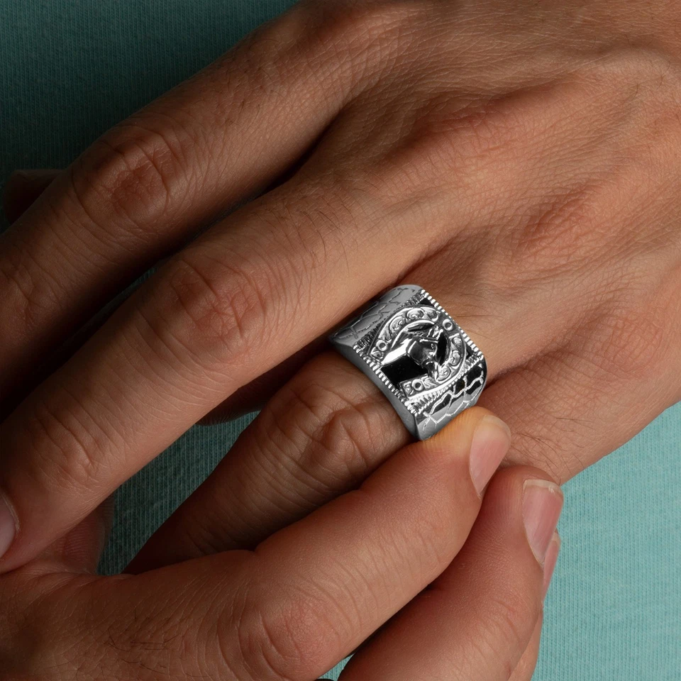 Anel de sinete de prata esterlina 0,925 ônix preto ferradura pepita - Imagem 2 de 3