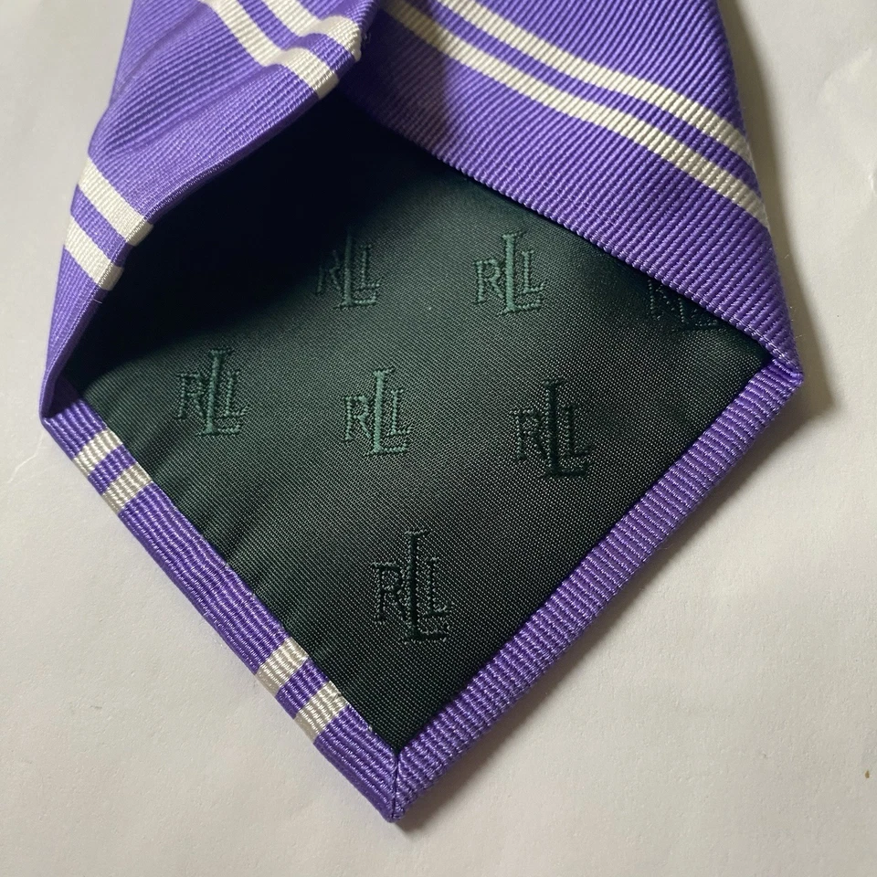 Corbata para hombre Lauren Ralph Lauren cosida a mano púrpura a rayas REPP Foto 4 de 4