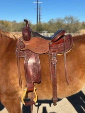 Lightly used Five Star Saddle, red tooled leather, Western
