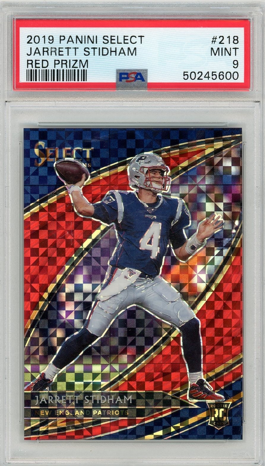 Jarrett Stidham #218 (RC) - 2019 Panini Select Red Prizm /49 PSA 9 Mint